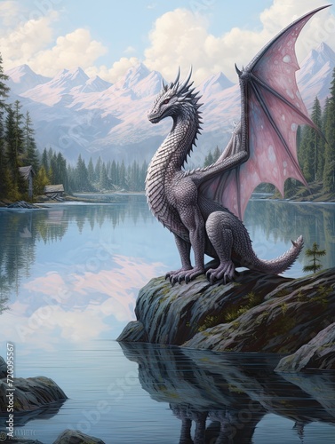 Fantasy Dragon Illustrations: Serene Lakes and Water Scenes at Lakeview Artwork © Michael