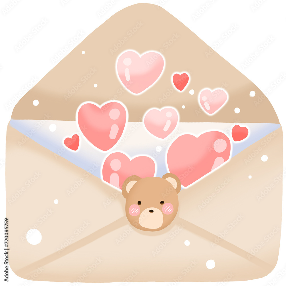 Love-themed Teddy Bear with Heart and Cat on Valentine Greeting Card
