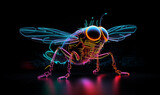 neon fly in black background minimalism style