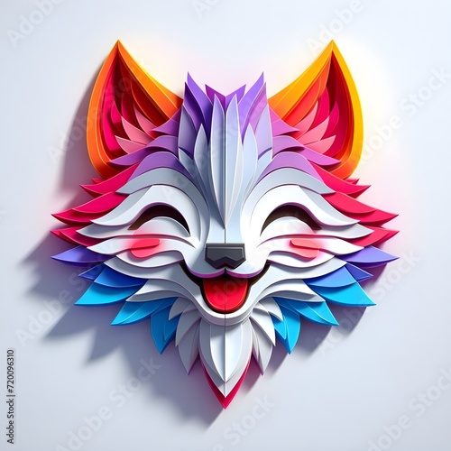 Forming a cute smile wolf face, white background. 