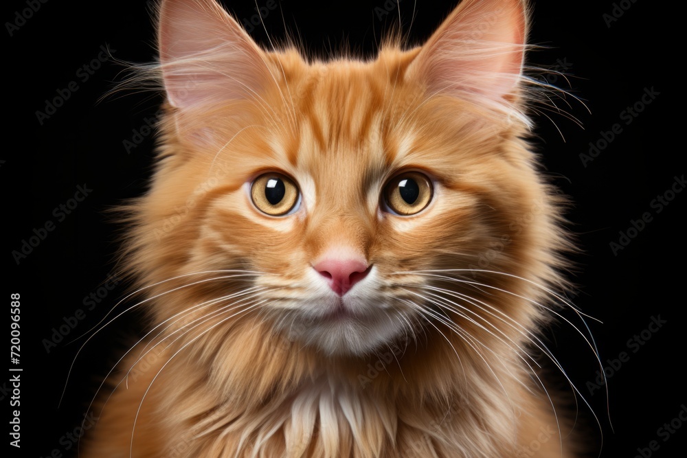 Majestic Ginger Cat with Intense Gaze on Black Background