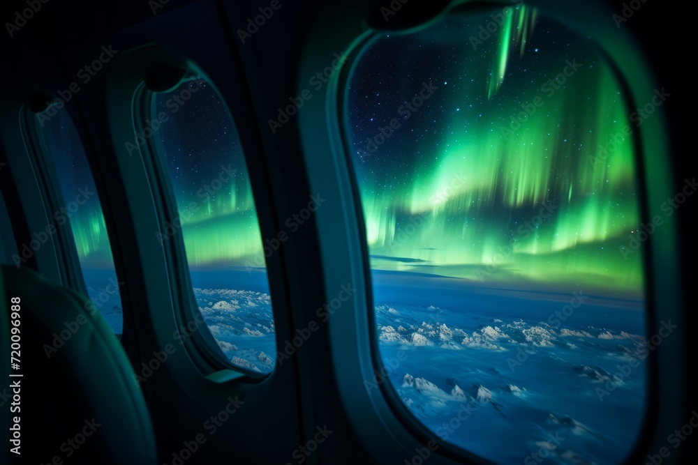 Majestic Northern Lights Display from Airplane Window Majestic Northern Lights Display from Airplane Window