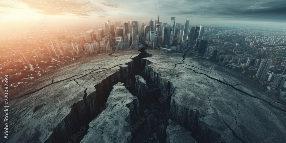 Dramatic of a large crack city in the world formed by the earth - obrazy, fototapety, plakaty 