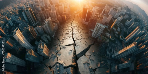 Dramatic of a large crack city in the world formed by the earth