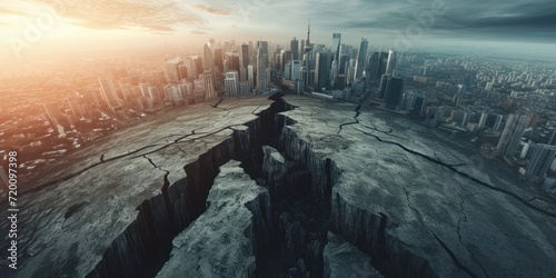 Dramatic of a large crack city in the world formed by the earth #720097398
