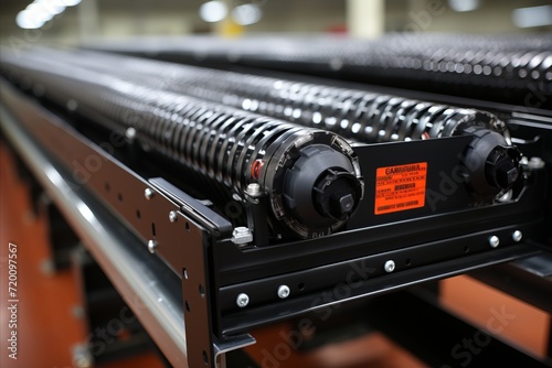 Industrial conveyor belt in factory, closeup. Industrial background