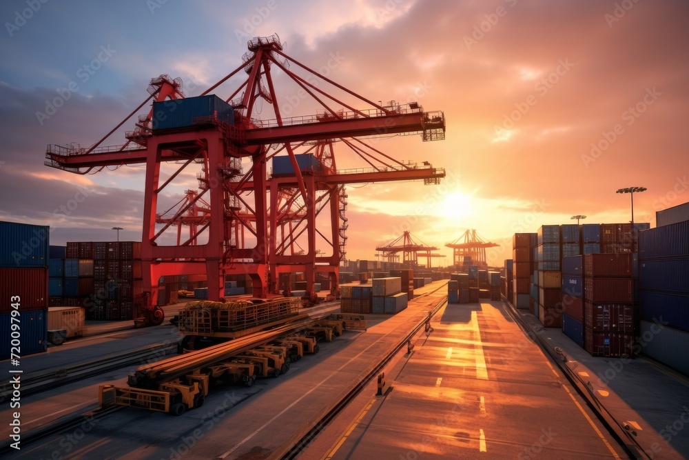 Radiant sunbeams pierce through the containers, casting a mesmerizing ...