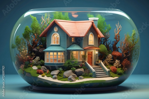 3d house inside aquarium