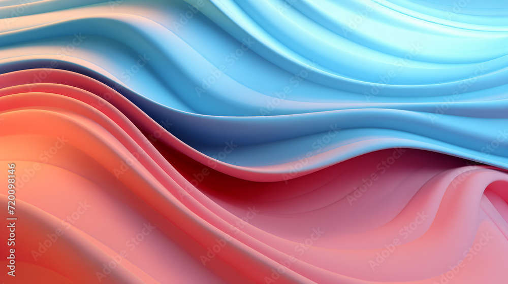 Fototapeta premium 3d rendering of abstract background with smooth wavy lines in blue and orange colors. Generative AI