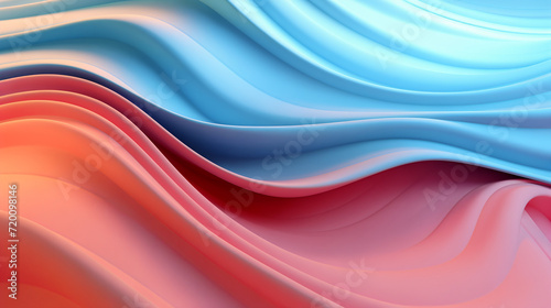 3d rendering of abstract background with smooth wavy lines in blue and orange colors. Generative AI