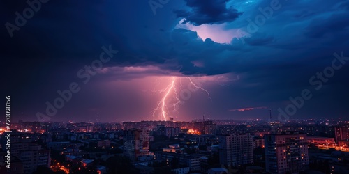 Photograph of lightning storm over the city