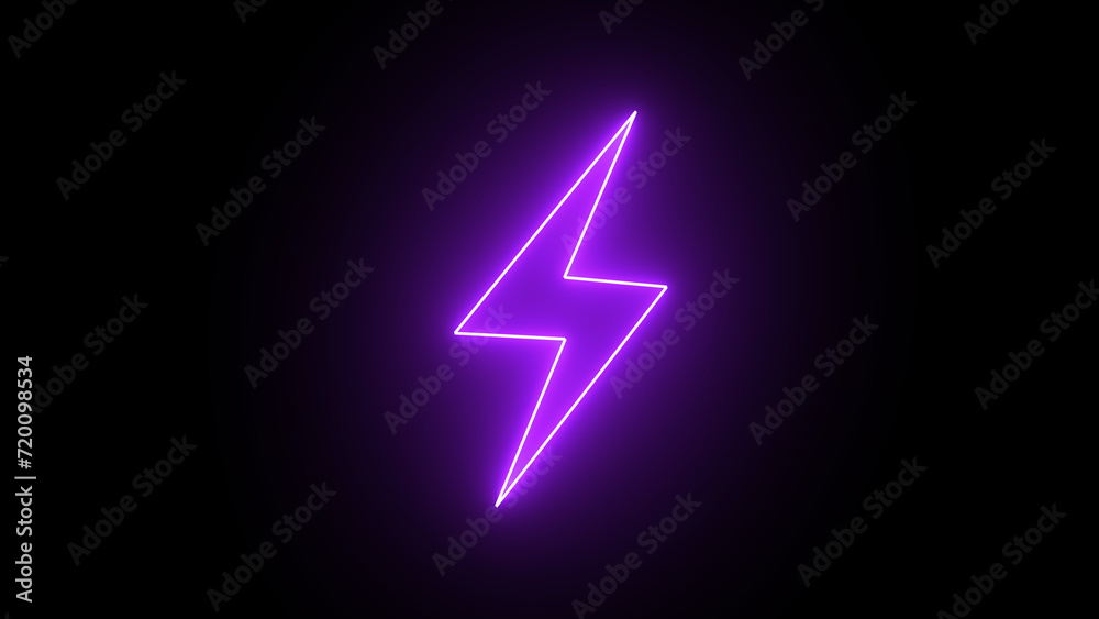 Neon lightning battery bolt and thunder isolated glowing sign . Symbol of energy ,power, charge and discharge icon Neon lightning battery bolt and thunder isolated glowing sign . Symbol of energy ,power, charge and discharge icon