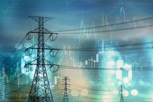 electric pole with business stock graph energy industrial background