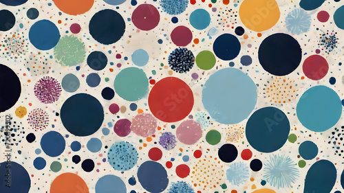 Hand drawn geometric seamless Round circular dot polka dot pattern. doodle. AI generated image, ai