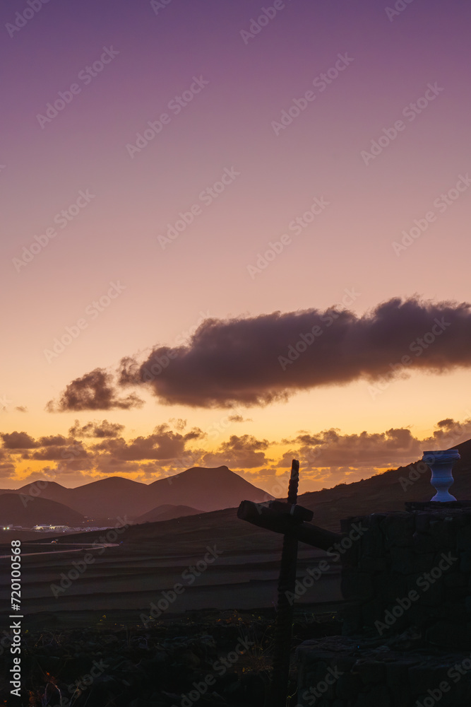 Mountainside outskirts after sunset in Lanzarote