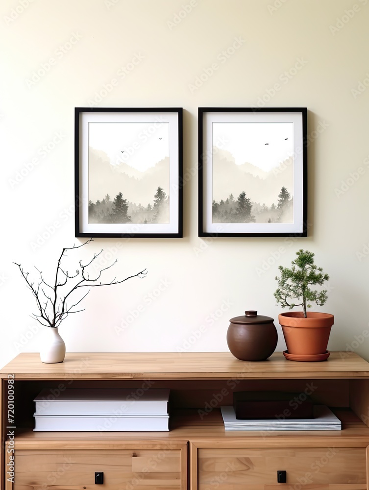 Fototapeta premium Minimalist Nature Sketches: Framed Landscape Print - Clean Art Design