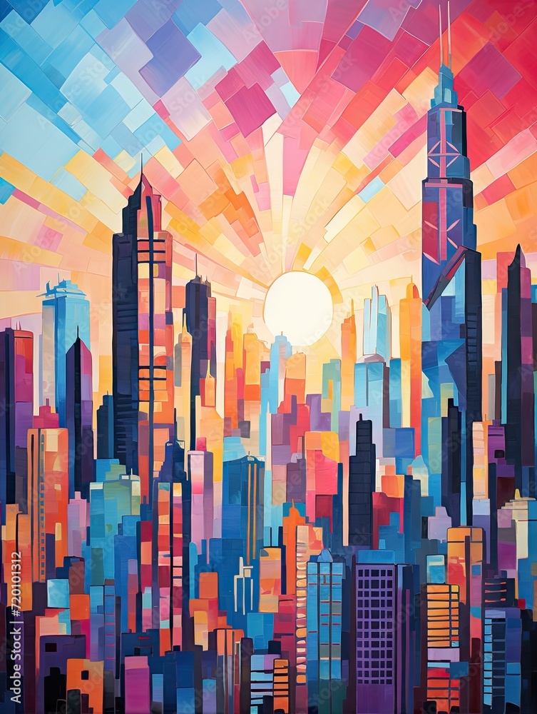 Vibrant Modern City Skyline Silhouettes: Captivating and Colorful Urban Landscapes