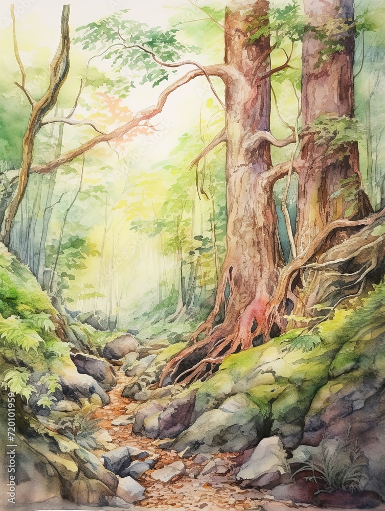 Fototapeta premium Mountain Wildlife Watercolor Canvas Print - Forest Wall Art D�cor, Nature Artwork for Home