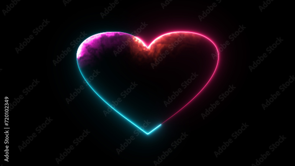 Neon heart sign or frame .Valentines Day romantic symbol glowing in the dark background. Neon heart sign or frame .Valentines Day romantic symbol glowing in the dark background.