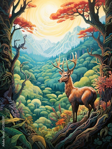 Mystical Highland Creatures: Peaks of the Forest Landscape Art photo