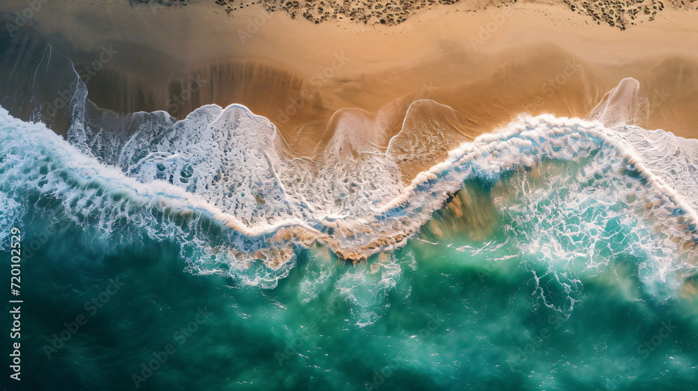 Aerial view of beach with waves