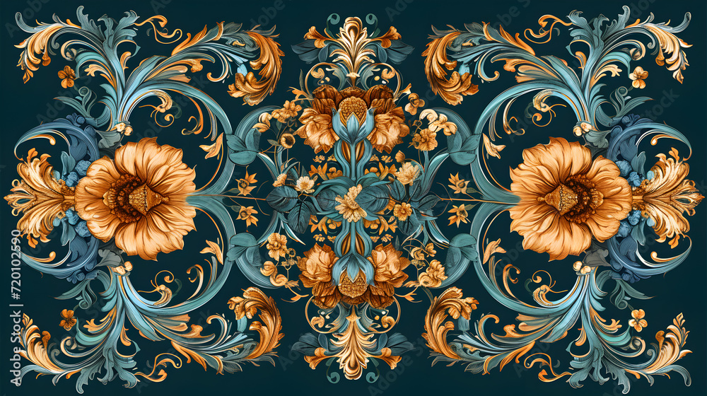 Rococo Flourishes in Bandanna Style illustration wallpaper Rococo Flourishes in Bandanna Style illustration wallpaper