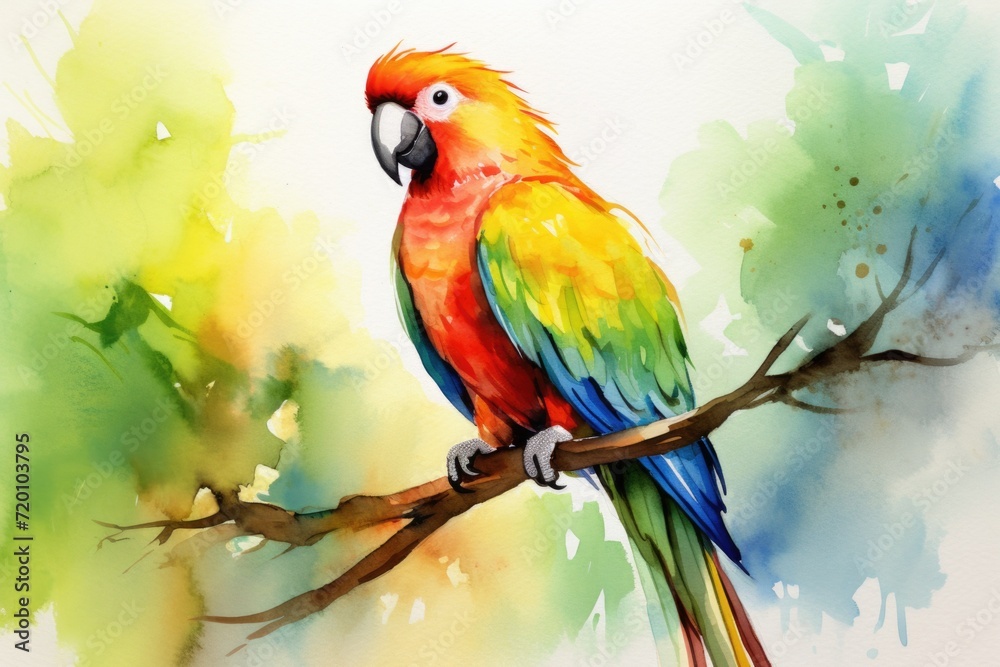 Watercolor beautiful bright parrot