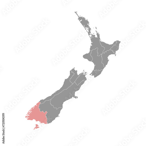 Southland Region map, administrative division of New Zealand. Vector illustration.
