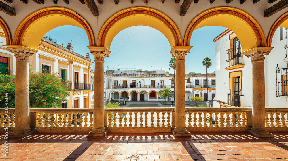 Arched balcony with old columns