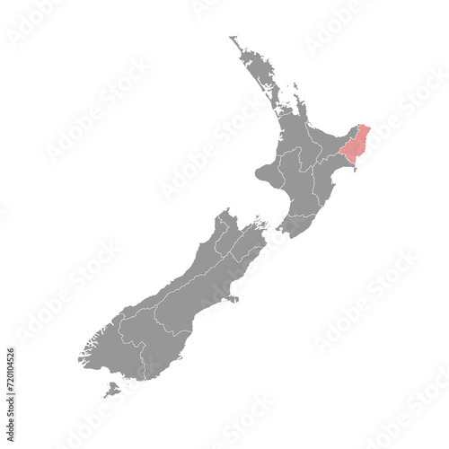 Gisborne Region map, administrative division of New Zealand. Vector illustration.