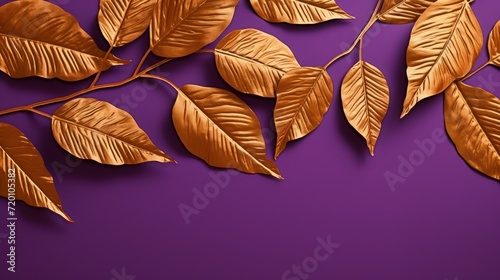 autumn leaves on purple background