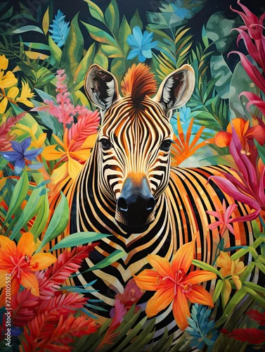 Obraz Vibrant Safari Animals Botanical Wall Art: Exotic Jungle Fauna Delight