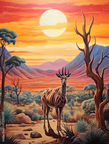 Vibrant African Safari  Sahara Wild Animals in Desert Landscape Art