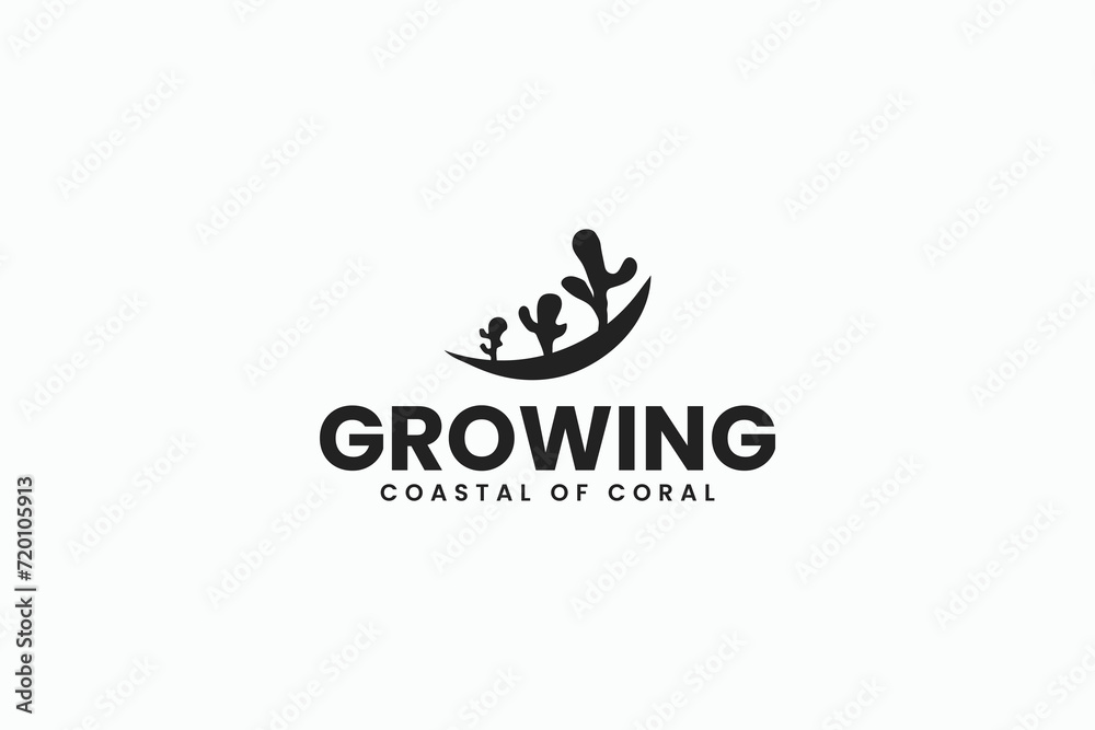 creative growing coastal of coral, adopt reef logo vector design template. modern growth coral with nature and ecology environment for community, business, and company.