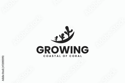 creative growing coastal of coral, adopt reef logo vector design template. modern growth coral with nature and ecology environment for community, business, and company. © Alfian_santoyan