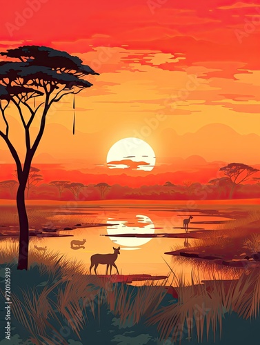 Vibrant Serengeti  Modern African Safari Animals in a Captivating Landscape