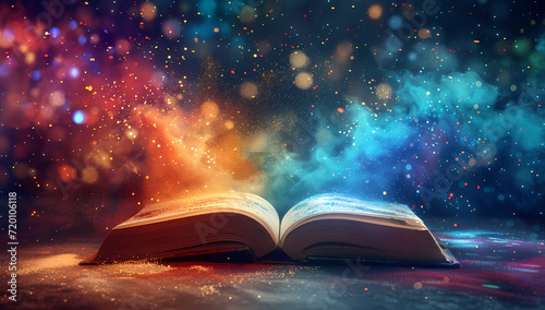 Enchanting Illumination: A mesmerizing open book bathed in magical light, blending the realms of education and fantasy in a captivating illustration