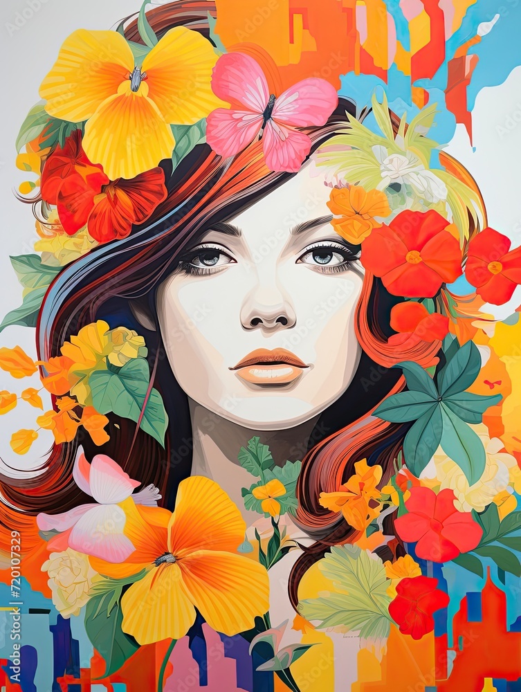 Vibrant Pop Art Portraits: Contemporary Botanical Wall Art with a Pop Flora in a Captivating Landscape