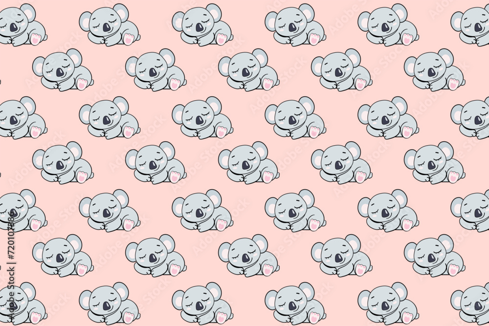 sleeping koala on a pink background for girls seamless endless pattern vector illustration