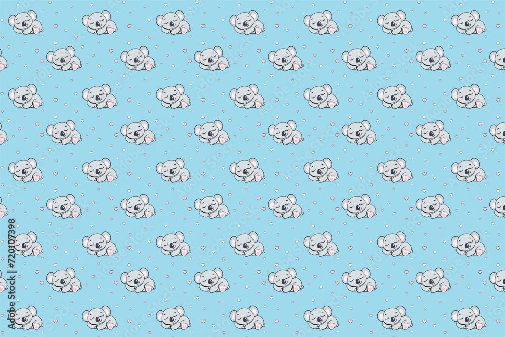 sleeping koala on a blue background for boys with hearts seamless endless pattern vector illustration sleeping koala on a blue background for boys with hearts seamless endless pattern vector illustration