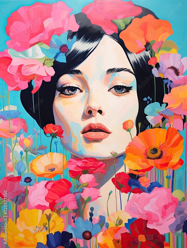 Vibrant Pop Art Portraits: Meadow Print, Spring Pop Bloom, Meadow Painting