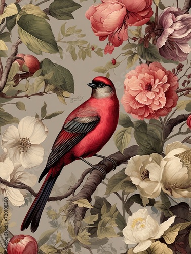 Victorian Botanical and Bird Combination Patterns: Nature-Inspired Farmhouse Delight