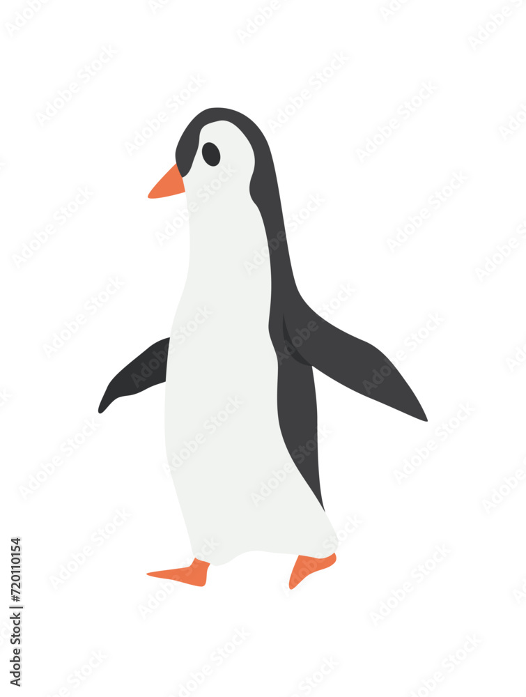Fototapeta premium North pole arctic fauna. Polar penguin vector illustration in flat style. Little penguin fishing in the north. Arctic animal icon. Winter zoo design element