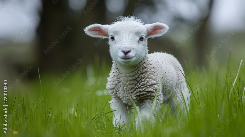 Lamb or sheep grazing on green grass meadow Lamb or sheep grazing on green grass meadow