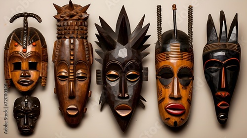 Vintage Wooden Tribal Mask Heritage, Ritualistic Symbol