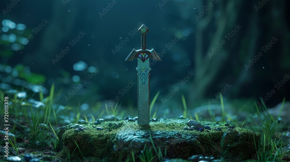 Naklejka premium Fantasy sword in the stone excalibur