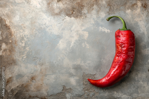 Red Decayed Chili Pepper on Textured Concrete Background