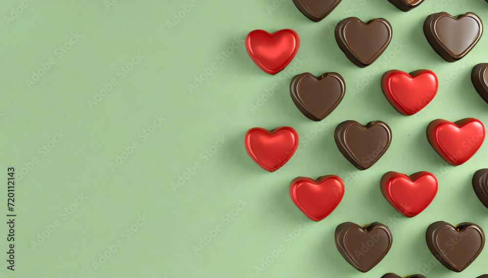 view of delicious chocolate hearts with space to one side