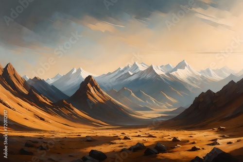  oil painting capturing the essence of a distant mountain range