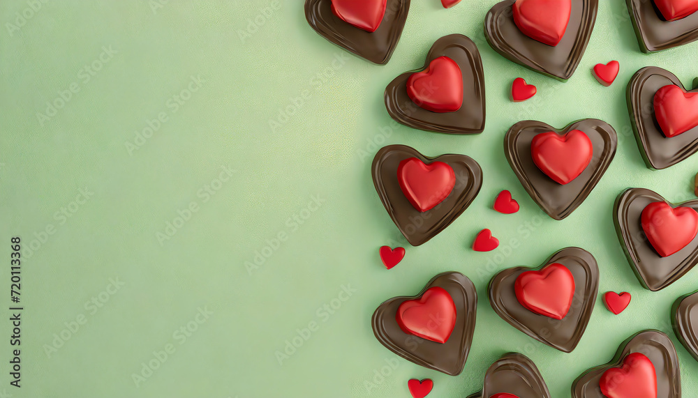 view of delicious chocolate hearts with space to one side view of delicious chocolate hearts with space to one side